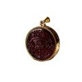 wholesale S925 gold-plated silver with natural amber and blood amber intricately carved Zaki Lhamo vajra pestle round pendant-0-4
