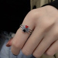 wholesale S925 Sterling Silver Korean-style Clover Drip Glaze Adjustable Open Ring for Women-0-2