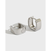 wholesale S925 Sterling Silver EB Korean Style Women's Earrings Minimalist Creative Square Wide Surface Ear Clips-Platinum 925 silver