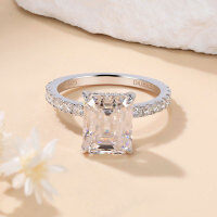 wholesale Wholesale S925 Sterling Silver Plated 18K Gold 4 Carat Emerald Cut Moissanite Ring for Women-Platinum>USA 5