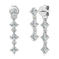 S925 Sterling Silver D Color Moissanite Fringe Earrings for Women-Twinkling Star Earrings [White Gold]  925 Silver