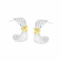 wholesale S925 Sterling Silver 986 Niche Ins Minimalist Two-Tone Electroplated French Irregular Texture Knot Stud Earrings for Women-Platinum + 18K gold [with sterling silver ear plugs]  925 silver