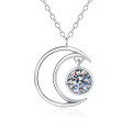 S925 Sterling Silver Moissanite Necklace, 50-Point Moon and Star Pendant, Simple Korean Style Wholesale-0-3
