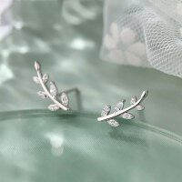 wholesale 925 Silver Branch Earrings with Diamond Leaves, Summer Minimalist Trendy Niche Women's Earrings G9354-S925 silver pair silver model>925 silver