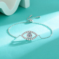 wholesale S925 Sterling Silver Minimalist and Stylish Luxury Moissanite Evil Eye Bracelet for Women, Small and Niche Design Hand Jewelry-1 carat (black moissanite) bracelet 925 silver