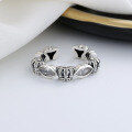 wholesale S925 Sterling Silver Retro Lip-shaped Zircon Crown Open Ring, Vogue Magazine-style Design Ring-0-3