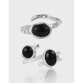 wholesale S925 Sterling Silver Ring for Women with Irregular Crossed Edge and Inlaid Black Onyx, Exuding a Cool, Niche, Chic, and Premium Vibe-0-0
