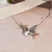 wholesale S925 Sterling Silver Fine Glitter Two-Tone Brushed Butterfly Star Pendant Necklace Retro Minimalist Niche High-End Collarbone Chain-Platinum Gold 925 Silver