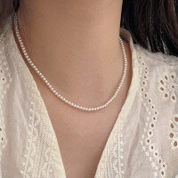 wholesale S925 Sterling Silver Light Luxury Pearl Bow Double Layer Stackable Necklace for Women, Korean Summer Versatile Collarbone Chain-Single pearl necklace