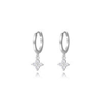 wholesale S925 Sterling Silver Light Luxury Geometric Teardrop Zircon Earrings With Short Tassels-E2331-White Gold 925 Silver