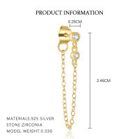 wholesale S925 Sterling Silver Star-shaped European And American Trendy Earrings For Women, Light Luxury Zirconia Accented Versatile Fashion Tassel Chain Cross-border Ear Accessories-E5043-Gold/Pair 925 Silver