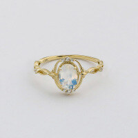 wholesale 9K Gold French Light Luxury Retro Niche-style Moonstone Hollow-out Ring-Moonstone Ring Size 6