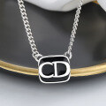 wholesale S925 Sterling Silver Minimalist French Style Black Enamel Letter CD Necklace, Trendy Design Ins Choker-0-3