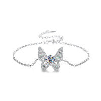 wholesale S925 Sterling Silver Moissanite Butterfly Intricate Craftsmanship Premium Edition Bracelet Cross-Border Hot-Selling Jewelry High-End Gift for Best Friend-1 carat (white zircon) bracelet 925 silver