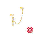 wholesale S925 Sterling Silver Double Layer Tassel Chain Ear Cuffs with Inlaid Diamonds, Exquisite and Luxurious-0-5