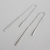 wholesale S925 Sterling Silver YH505 Korean Version Simple and Elegant Smooth Flat Bead Chain Long Drop Ear Thread Earrings for Women-Platinum 925 silver