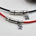 wholesale 925 Sterling Silver Bamboo Joint Bent Tube DIY Accessories Vintage Distressed Artistic Braided Cord Bracelet Charms Red Thread Anklet Pendants-0-1