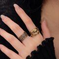 wholesale S925 Sterling Silver Heavy Work Geometric Irregular Ancient Gold Open Ring for Women, Korean New Retro Style Ring-0-2