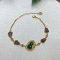 wholesale S925 silver inlaid natural Hetian jadeite lavender gourd bracelet with Five Blessings design in new Chinese style-0-5