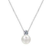 S925 Silver Moissanite Pearl Pendant Necklace, Wholesale Sweater Chain-S925 sterling silver + 50-point white moissanite + 10mm bead  925 silver