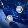 wholesale S925 Sterling Silver Bead Pearl Mantou Stud Earrings with Zirconia, Women's Minimalist Circular Design, New Release Bestseller-0-2