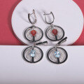 wholesale 925 Silver Designer Natural Topaz Enamel Earrings, Unique Hoop Design Colored Gemstone Ear Drops-0-2
