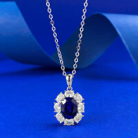 wholesale [925 Sterling Silver] Mù Jǐng Jewelry New Simulated Sapphire Pendant with Diamond Inlay Necklace for Women, INS Euro-American Set, Ready to Ship-N053 Blue Diamond