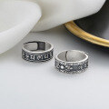wholesale S925 Sterling Silver Retro Matte Blackened Vajra Heart Sutra Six-Syllable Mantra Ring Ethnic Style Unisex Band-0-0