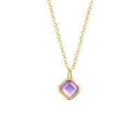 wholesale Metal S925 Silver Plated 14K Gold, Amethyst, White Shell, Japanese Retro Minimalist Pendant Necklace Jewelry Wholesale-Amethyst Necklace 925 Silver
