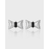 wholesale S925 Sterling Silver Korean Version Korean Ins Style Minimalist Small Design Unique Sweet and Edgy Bow Black Diamond Earrings for Women-Platinum 925 silver