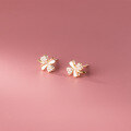 wholesale S925 Sterling Silver Dainty and Minimalist Micro-Paved Four-Leaf Flower Stud Earrings Convertible to Clip-Ons, Adorable and Sweet Ins Style Earrings E4596-0-2