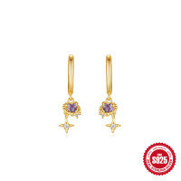 wholesale S925 Sterling Silver Purple Heart Earrings, Small Planet Ins Design, Luxurious Studs for Women-Gold 925 silver