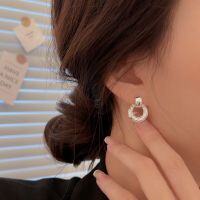 wholesale S925 Sterling Silver Textured Circle Ear Studs Women Spring Summer New Ins Minimalist French Style Earrings-Sterling silver