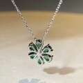 wholesale 925 Sterling Silver Flower Necklace for Women with Emerald Pendant, Ins Style Minimalist Collarbone Chain, Forget-Me-Not Series Wholesale-0-2