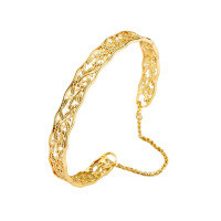 wholesale 925 Sterling Silver Ancient Style Women's Bracelet, Hollow Carved Pattern Retro Niche Wrist Ornament Adjustable Opening-Gold 925 silver
