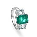 wholesale Sterling Silver 4ct Simulated Emerald 8*11 High Carbon Diamond Ring for Women, by ShiPei Jewelry New Collection-0-5