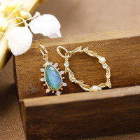 wholesale Metal with malachite, freshwater pearl, white crystal, and white zircon vintage lightweight luxury style two-piece pendant-Freshwater Pearl Hollow Pendant 925 Silver