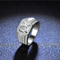 Platinum-Plated 925 Sterling Silver Full Moissanite Men's Ring, Minimalist and Dignified, for E-commerce Live Streaming.-1 carat (empty setting)  26 yards