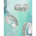 wholesale S925 Sterling Silver 676 Niche, Unique, Trendy, Cool, High-End, Irregular Texture, Mint Green Resin Drip Ring for Women-0-1