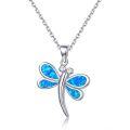 wholesale 925 Silver Japanese Whimsical Small Dragonfly Synthetic Opal Pendant, White and Blue Opal Jewelry Necklace Pendant-0-4