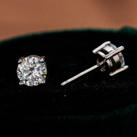 S925 Silver Four-Prong Earrings, Simple Moissanite Stud Earrings for Women-50 points (simulated drill)