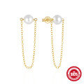 wholesale 925 Sterling Silver Hot-Sell Pearl and Diamond Drop Earrings with Chain Tassel-0-7