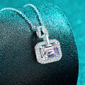 S925 Sterling Silver Moissanite Women's Necklace, Rectangular Pendant, Minimalist Luxury-0-1