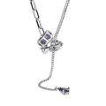 wholesale S925 Sterling Silver Japanese and Korean Best-Selling Zircon Light Luxury Tube Bead Bow Tassel Pendant OT Clasp Necklace for Women-0-7