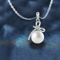 Sterling Silver Dainty Bow Pendant Necklace with Freshwater Pearls-0-0