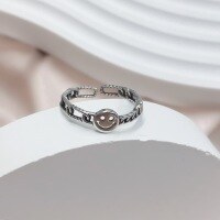 wholesale S925 Silver Japanese Korean Smiley Decor Index Finger Adjustable Ring Women Ins Trend Minimalist Fashion Retro Personality Minimalist Style-Platinum