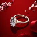 wholesale Rose Gold Plated 925 Silver Simulated Diamond Oval 9*13 Ice Flower Cut Diamond Cut 4 Carat Ring-0-2