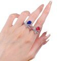 wholesale Metal: 925 Silver Live stream new 7*10 teardrop ring for women with ruby and sapphire, light luxury fashion style-0-4