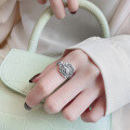 wholesale S925 Sterling Silver Vintage Matte Lotus Leaf and Blossom Adjustable Ring, Chinese Style National Trend-0-0