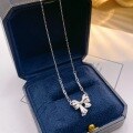 wholesale S925 Sterling Silver Fashionable Shiny Large Bow Knot Necklace with Inlaid Diamonds, Niche Design, Versatile and Chic Collarbone Chain-0-2
